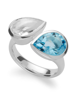 4936160 - 925/- Sterling Silver 925 ring, rh, blue topaz 2.89ct, crystal quartz 2.39ct
