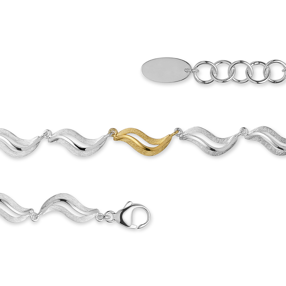 49790 - 925/- Sterling Silver 925/- bracelet, partially gold-plated, matt/polished, 17+3 cm