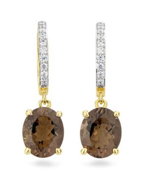 06/61267-0 - 375/- bic - g.smoky quartz /BRILL. 0,40 Ct. H/si Earrings