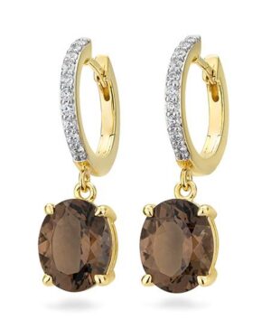06/61267-0 - 375/- bic - g.smoky quartz /BRILL. 0,40 Ct. H/si Earrings