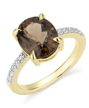 41/06431-0 - 375/- bic - g.smoky quartz /BRILL. 0,20 Ct. H/si Rings