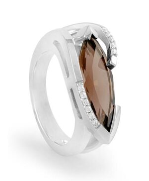41/04576-0 - 375/- white - g.smoky quartz /BRILL. 0,065 Ct. H/si Rings