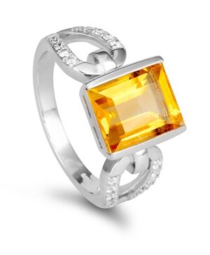 41/05180-0 - 375/- white - g.citrine/BRILL. 0,208 Ct. H/si Rings