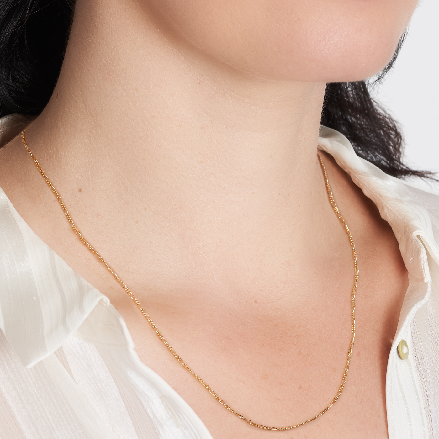 040KD056-Yellow-45cm - 375/- 1.10mm 2 Sides 3 + 1 Figaro Chain - Image 2