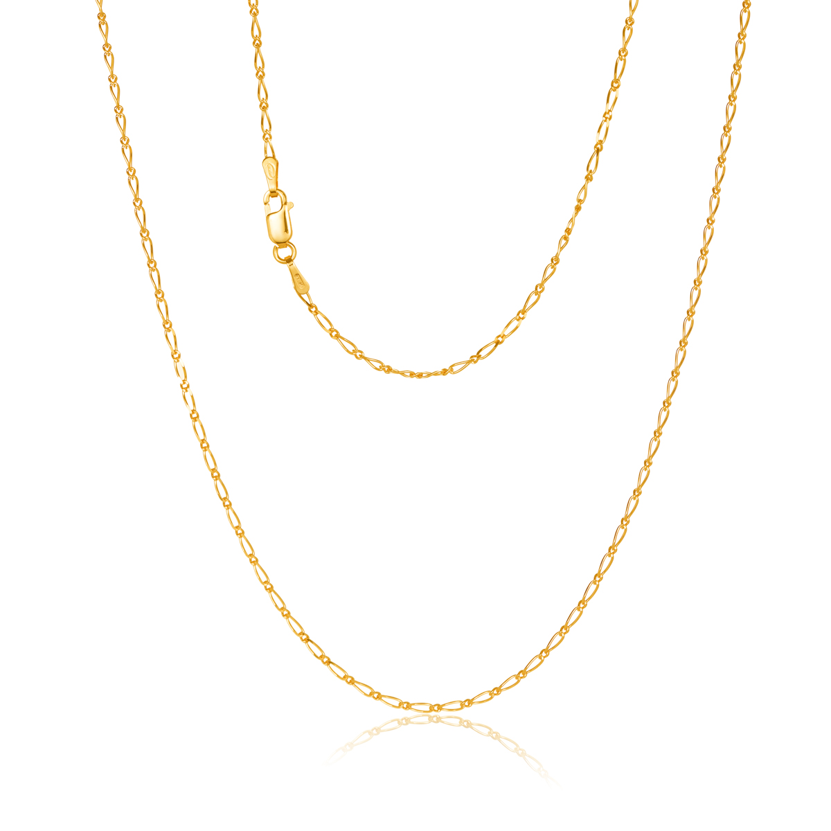 040KD53/4-Yellow-50cm - 375/- 1.50mm 2 Sides 1 + 1 Figaro Chain