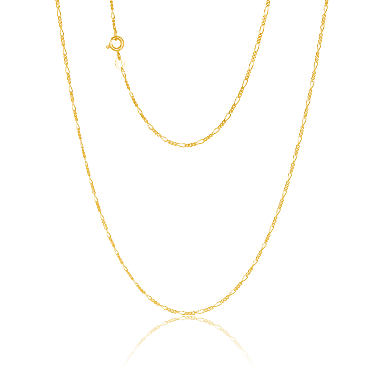 040KD056-Yellow-50cm - 375/- 1.10mm 2 Sides 3 + 1 Figaro Chain
