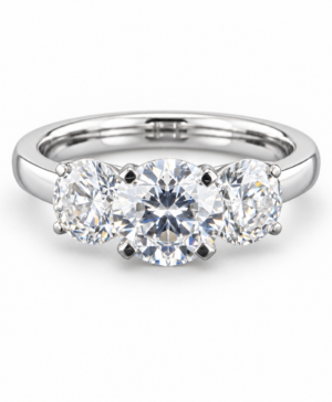 750/-White Claw Set Trilogy Ring 2 Carat Centre, 0.50ct each Side Stones TDW = 3.00ct D/E VVS-VS