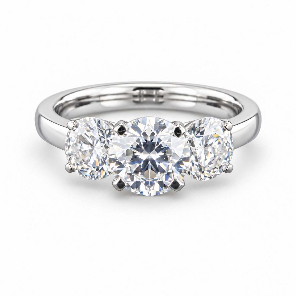 750/-White Claw Set Trilogy Ring 2 Carat Centre, 0.50ct each Side Stones TDW = 3.00ct D/E VVS-VS