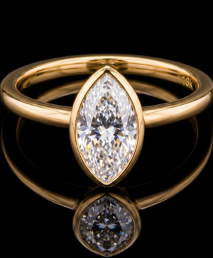 750/- Yellow Bezel Set Solitaire Lab Grown Marquise TDW = 1.50ct D/E VVS-VS