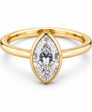750/- Yellow Bezel Set Solitaire Lab Grown Marquise TDW = 1.50ct D/E VVS-VS