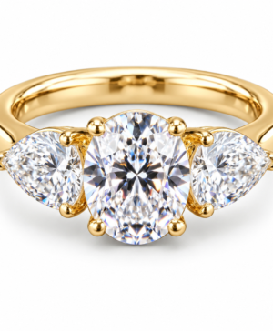 061-00456 — 750/- Yellow Gold 2.50ct Round & Pear Lab-Grown Diamond Trilogy Ring