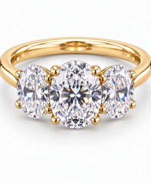 061-00461 — 750/- Yellow Gold 2.00ct Oval Lab-Grown Diamond Trilogy Ring