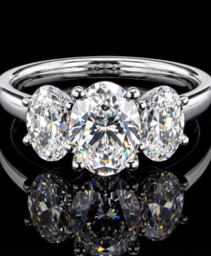 750/- White Lab Grown Diamond Oval 3 = 2ct Trilogy Engagement Ring - 1ct Centre & 2 = 1ct Side Stones D/E VVS-VS