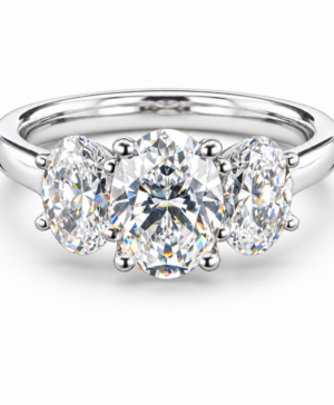 750/- White Lab Grown Diamond Oval 3 = 2ct Trilogy Engagement Ring - 1ct Centre & 2 = 1ct Side Stones D/E VVS-VS
