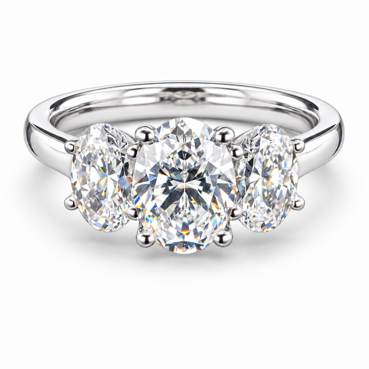 750/- White Lab Grown Diamond Oval 3 = 2ct Trilogy Engagement Ring - 1ct Centre & 2 = 1ct Side Stones D/E VVS-VS