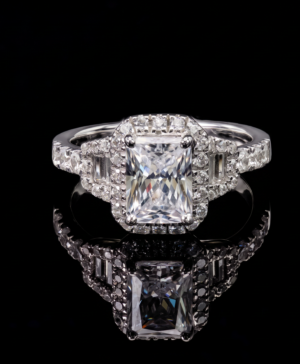 750/- White Lab Grown Radiant Trilogy Halo Ring - TDW 2.75ct