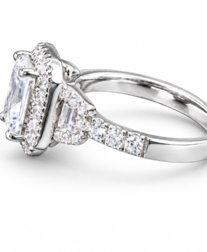 Alternative view of 750/- White Lab Grown Radiant Trilogy Halo Ring - TDW 2.75ct