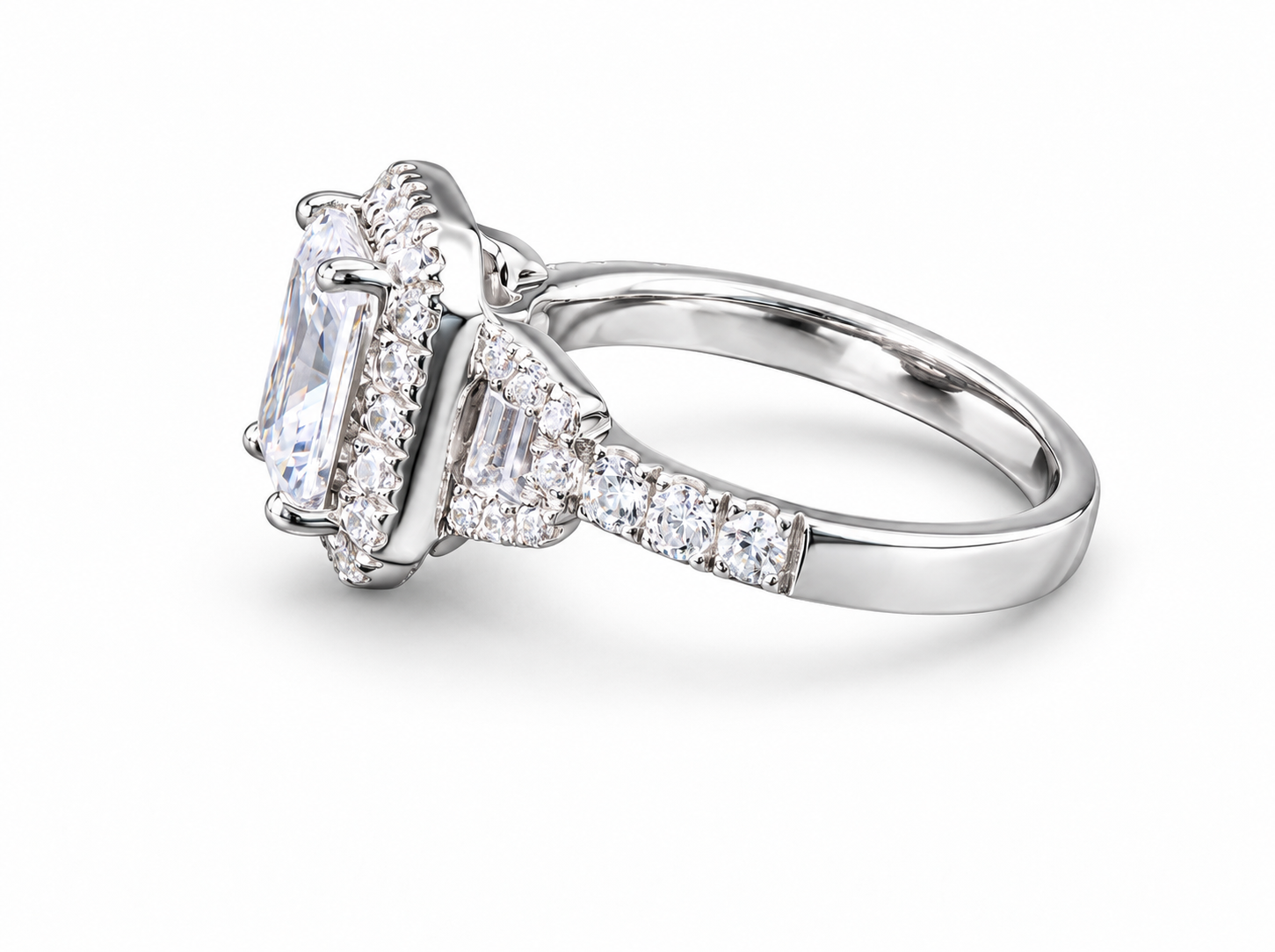 750/- White Lab Grown Radiant Trilogy Halo Ring - TDW 2.75ct - Image 2