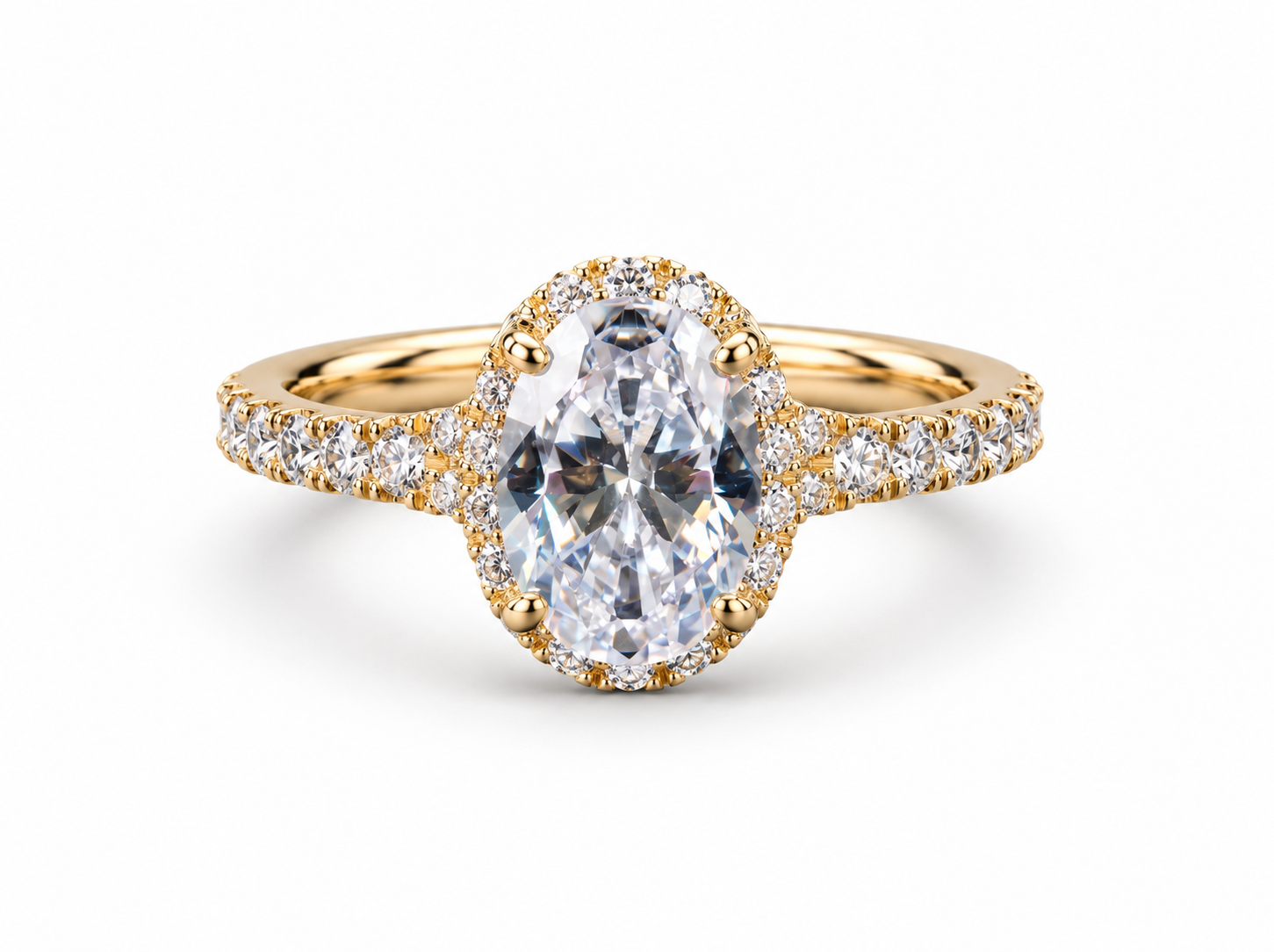 750/- Yellow Lab Grown Oval Halo Engagement Ring - TDW 2.75ct