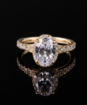 750/- Yellow Lab Grown Oval Halo Engagement Ring - TDW 2.75ct