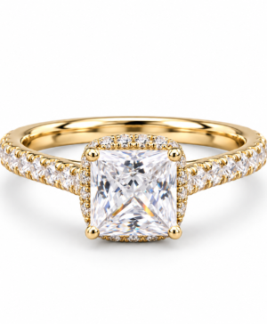 750/- Yellow Lab Grown Princess Cut Diamond Hidden Halo Engagement Ring - TDW 2.50ct D/E VS1