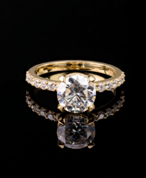 750/- Yellow Lab Grown Diamond Engagement Ring Four Claw Round Centre With Hidden Halo And Diamonds On The Band 1.84ct Centre TDW: 2.31ct D/E VS