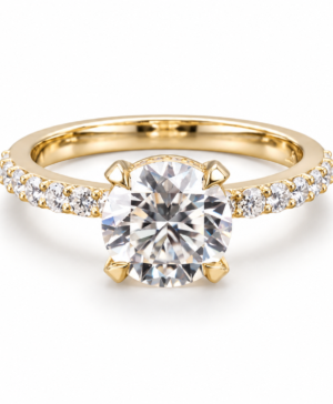 750/- Yellow Lab Grown Diamond Engagement Ring Four Claw Round Centre With Hidden Halo And Diamonds On The Band 1.84ct Centre TDW: 2.31ct D/E VS