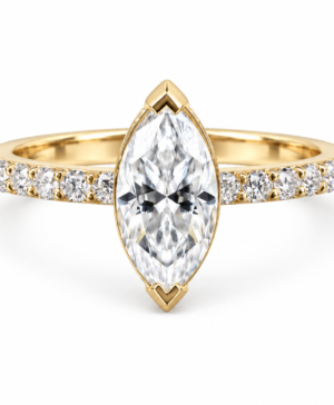 750/- Yellow Lab Grown Marquise Centre With Hidden Halo & Diamonds On The Band - TDW 2.24ct