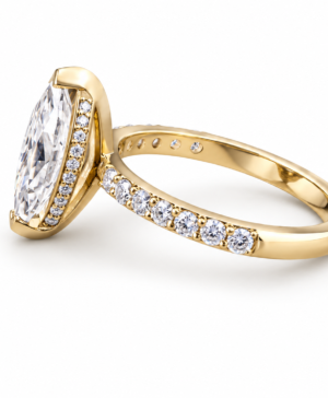 Alternative view of 750/- Yellow Lab Grown Marquise Centre With Hidden Halo & Diamonds On The Band - TDW 2.24ct