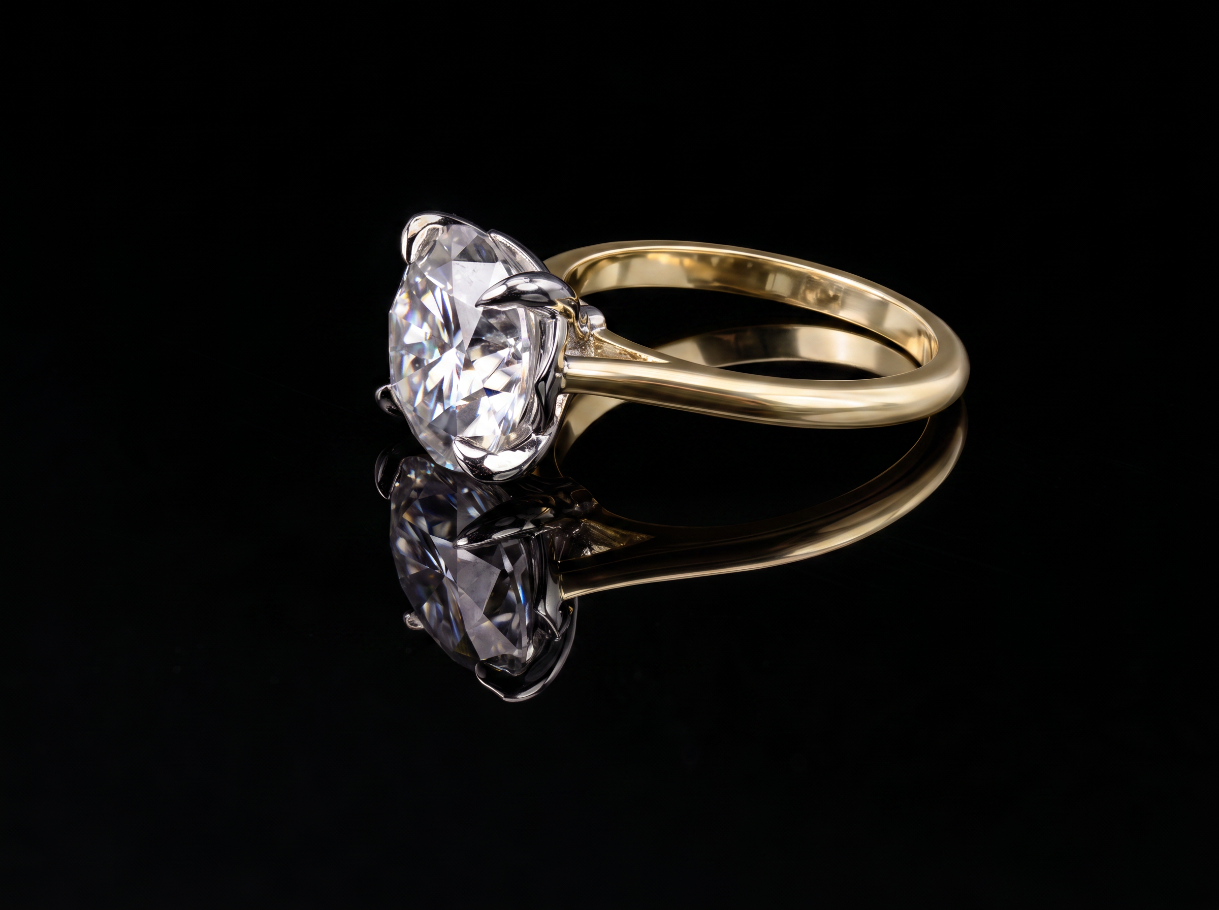 750/- Yellow Band, White Setting 4 Claw RBC Solitaire Engagement Ring 1 Pc - 5.00ct D/E VVS-VS - Image 2