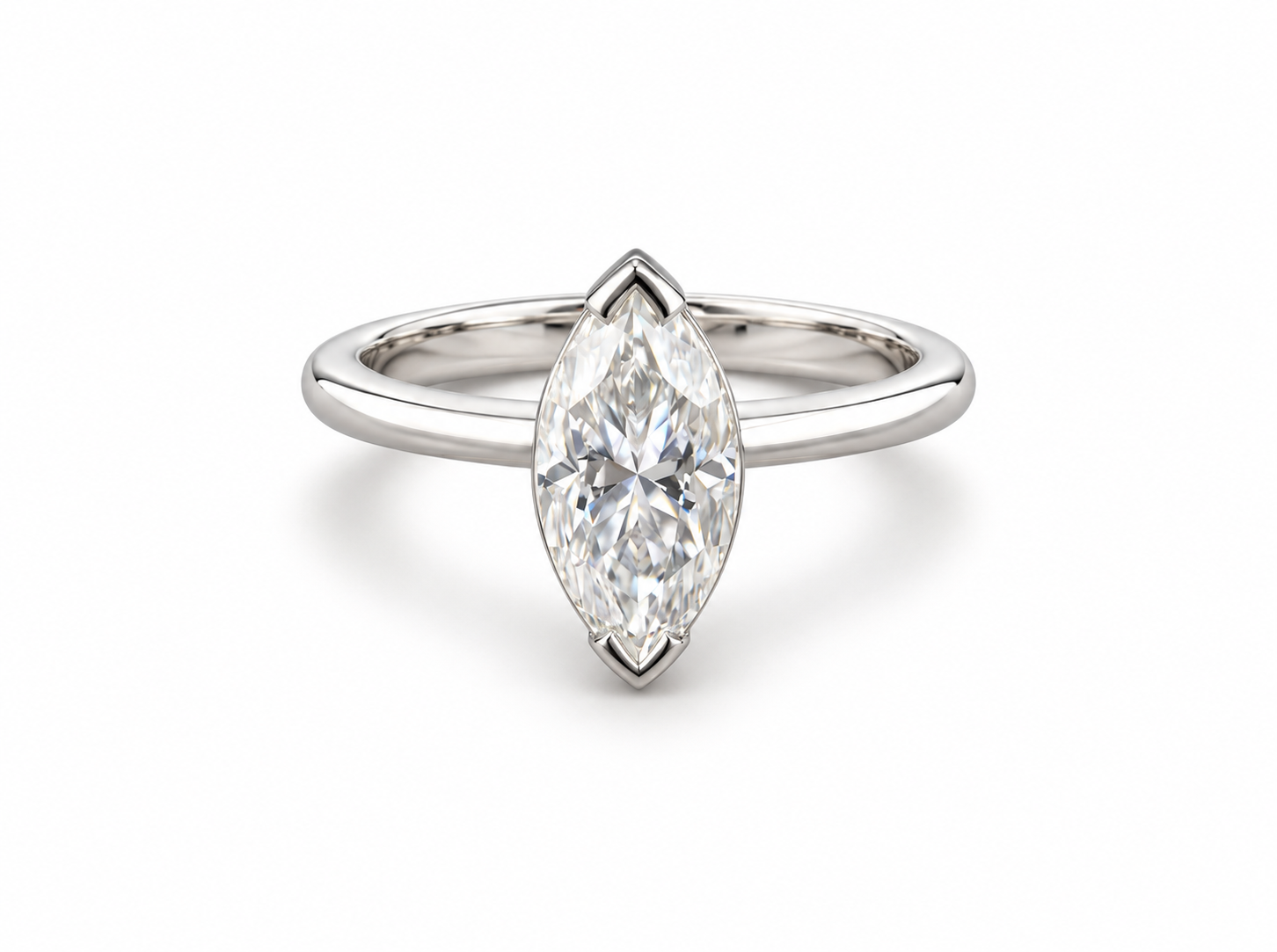 750/- White Lab Grown Marquise Diamond Solitaire Engagement Ring D/E VVS-VS TDW: 1 Pcs - 1.70ct