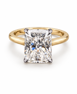 750/- Yellow Band, White Setting Lab Grown Diamond Elongated Radiant 4 Claw Solitaire Enagegement Ring 1 Pcs - TDW: 2.56ct D/E VVS-VS