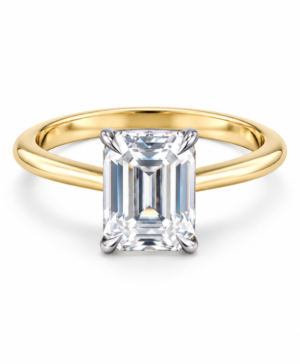 750/- Yellow Band White Setting 4 Claw Emerald Lab Grown Diamond Engagement Ring 1 Pcs - TDW: 2.50ct