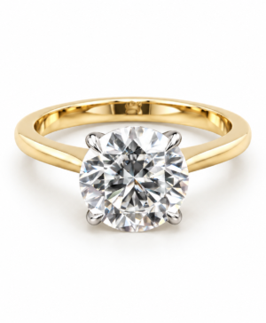 750/- Yellow Gold Band White Gold 4 Claw RBC Lab Grown Diamond Engagement Ring 1 Pcs - TDW: 3.00ct