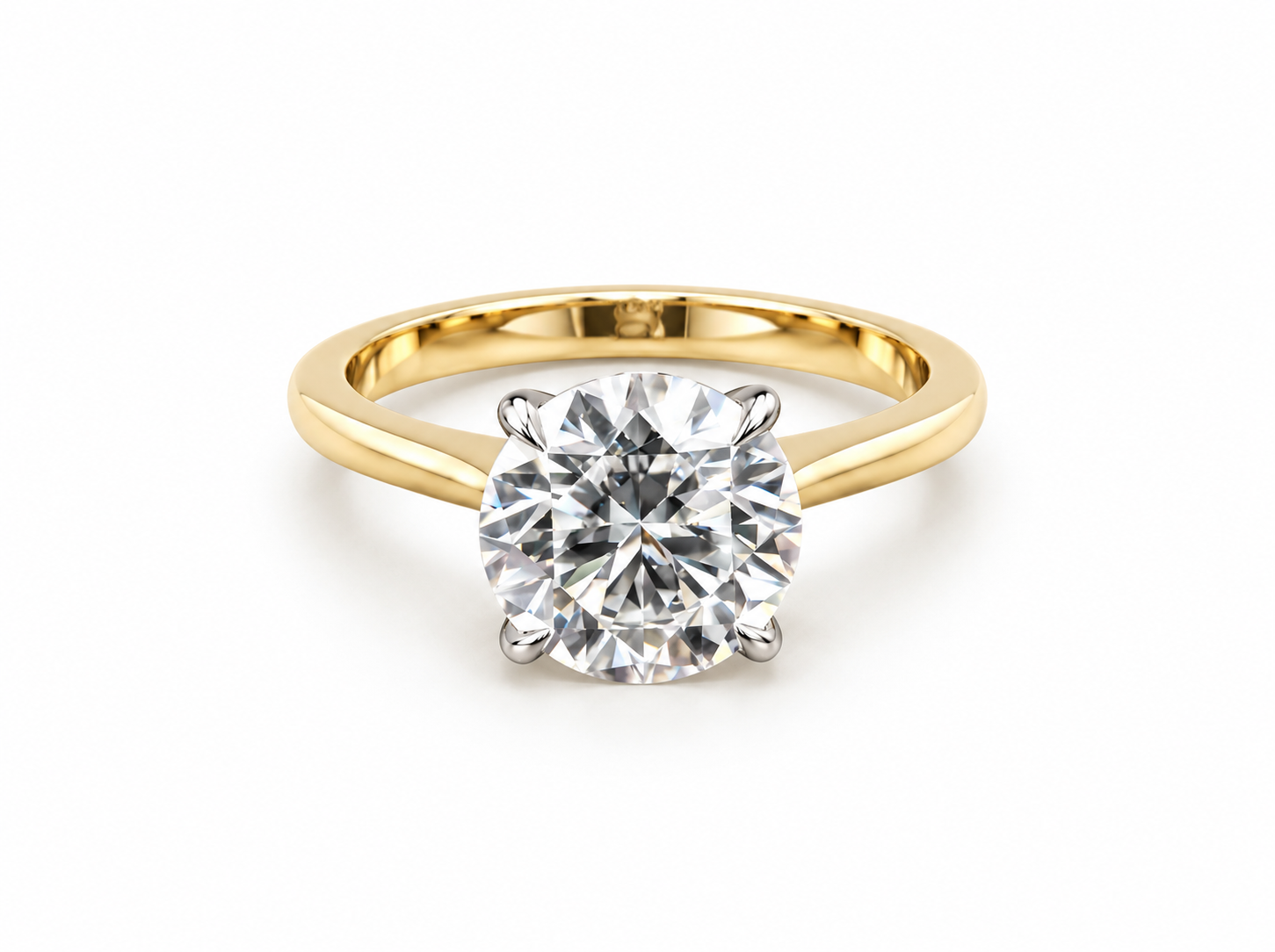 750/- Yellow Gold Band White Gold 4 Claw RBC Lab Grown Diamond Engagement Ring 1 Pcs - TDW: 3.00ct