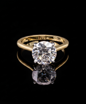 750/- Yellow Gold Band White Gold 4 Claw RBC Lab Grown Diamond Engagement Ring 1 Pcs - TDW: 3.00ct