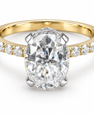 750/- Two-Tone Lab Grown Oval Centre With Hidden Halo & Diamonds On The Band - TDW 3.70ct