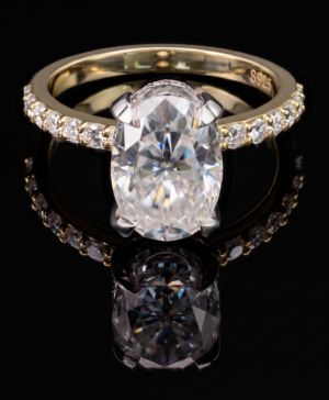 750/- Two-Tone Lab Grown Oval Centre With Hidden Halo & Diamonds On The Band - TDW 3.70ct