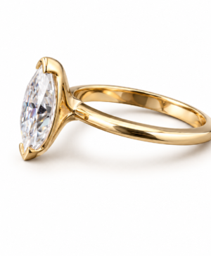Alternative view of 750/- Yellow Lab Grown Marquise Two-Claw Solitaire Engagement Ring - 1.70ct