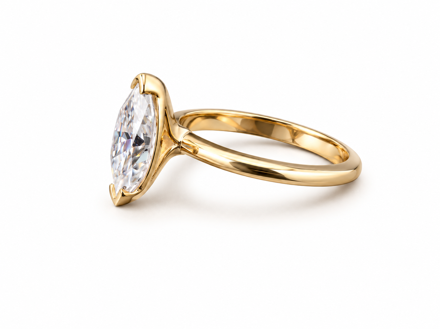 750/- Yellow Lab Grown Marquise Two-Claw Solitaire Engagement Ring - 1.70ct - Image 2
