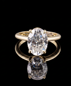 750/- Yellow Lab Grown Oval 4 Claw Solitaire Ring 1 pcs - TDW: 4.20ct D/E VVS-VS