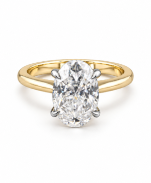 750/- Yellow Band White Setting Lab Grown Oval 4 Claw Soliatire Ring 1 pcs - TDW: 5.15ct D/E VVS-VS