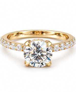 750/- Yellow Lab Grown Round Centre Diamond With Hidden Halo & Diamonds On The Band - TDW 2.54ct