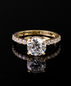 750/- Yellow Lab Grown Round Centre Diamond With Hidden Halo & Diamonds On The Band - TDW 2.54ct