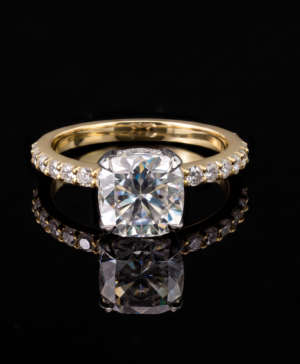 750/- Two-Tone Lab Grown Cushion Centre With Hidden Halo & Diamonds On The Band - TDW 3.08ct