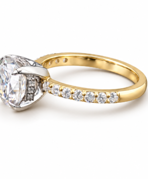 Alternative view of 750/- Two-Tone Lab Grown Cushion Centre With Hidden Halo & Diamonds On The Band - TDW 3.08ct