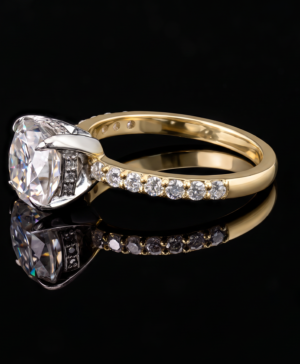 Alternative view of 750/- Two-Tone Lab Grown Cushion Centre With Hidden Halo & Diamonds On The Band - TDW 3.08ct