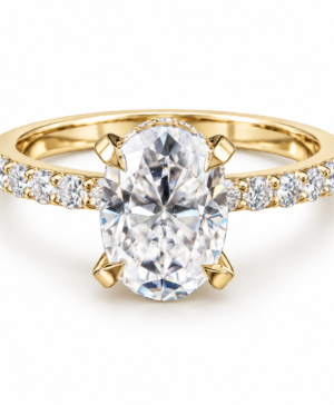 750/- Yellow Lab Grown Oval Centre With Hidden Halo & Diamonds On The Band - TDW 2.70ct