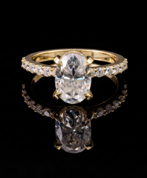 750/- Yellow Lab Grown Oval Centre With Hidden Halo & Diamonds On The Band - TDW 2.70ct