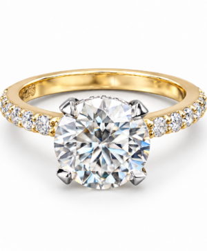 750/- Two-Tone Lab Grown Round Centre With Hidden Halo & Diamonds On The Band - TDW 3.43ct